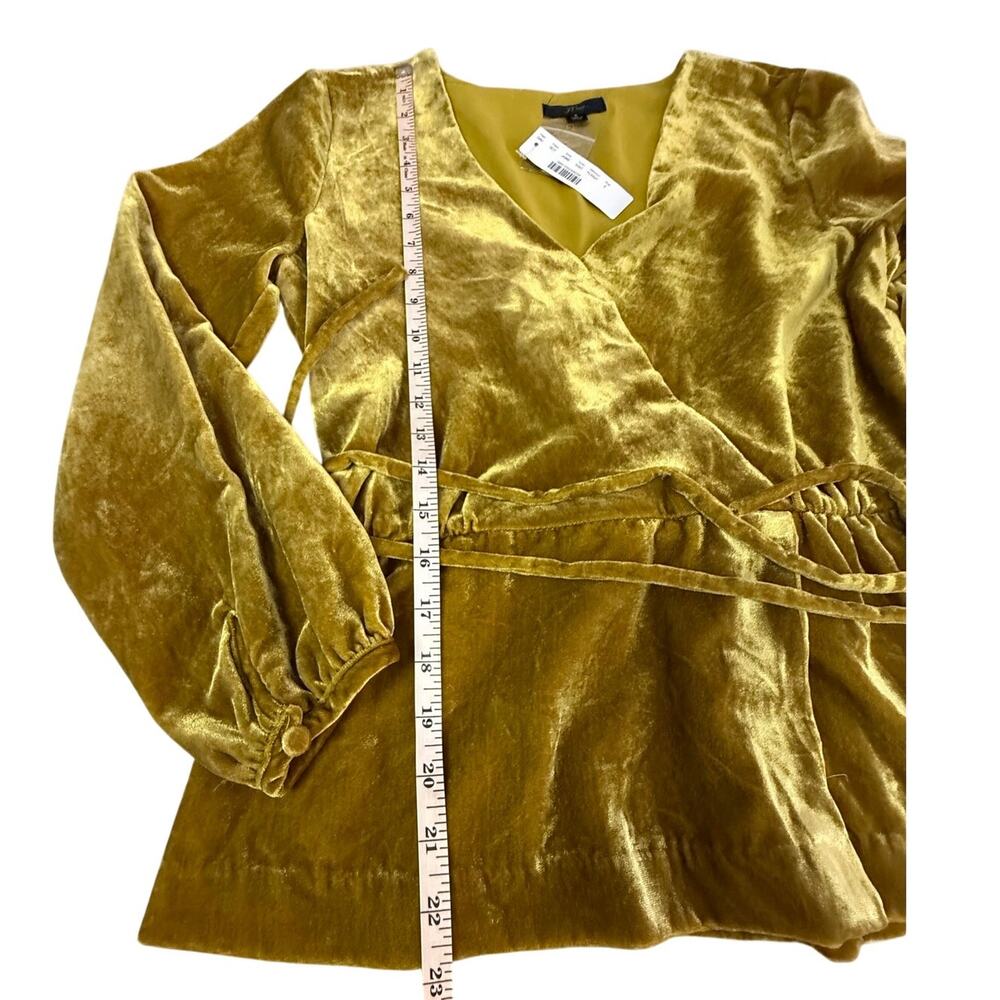 NWT J Crew Velvet Chartreuse Gold Belted Top V Neck Long Sleeve Side Zip - Picture 16 of 16